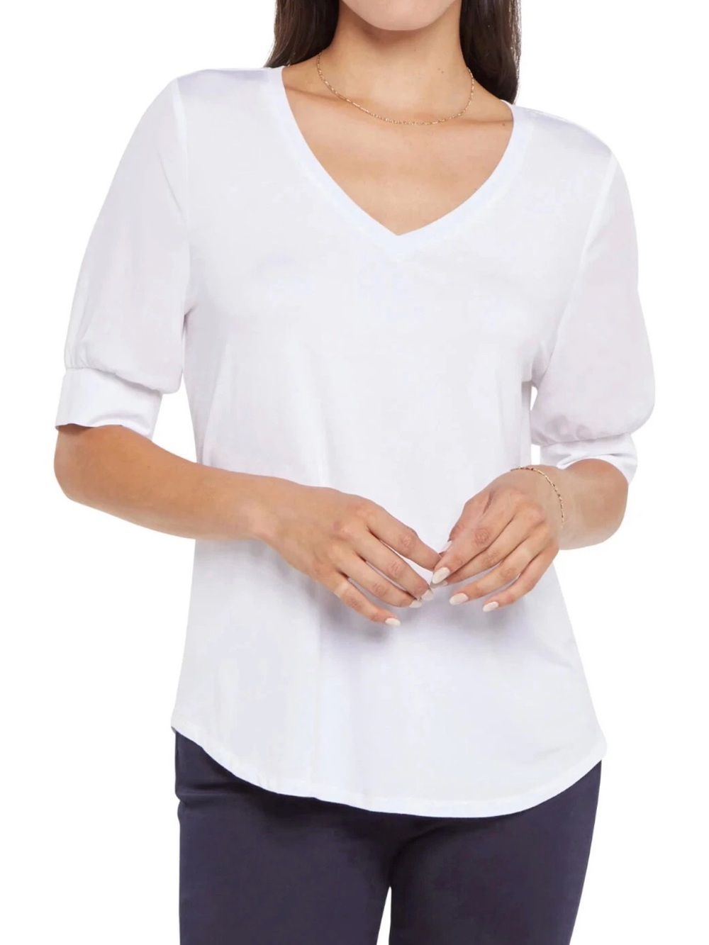 NWT! NYDJ Poet Elbow Sleeve V-Neck White Blouse